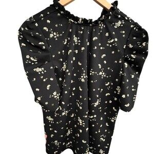 Melloday Womens Size M Black White Ditsy Floral Puff sleeve top
